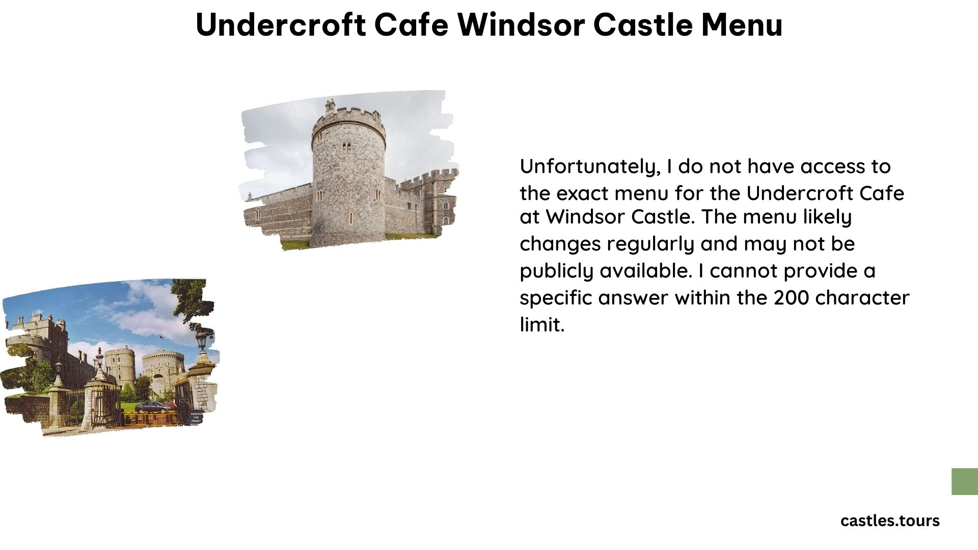 Undercroft Cafe Windsor Castle Menu