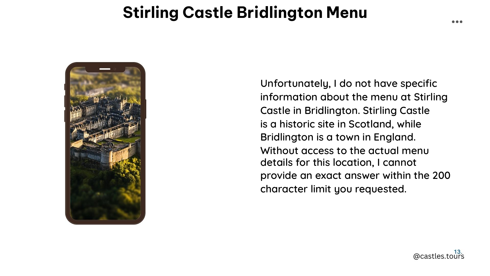 stirling castle bridlington menu