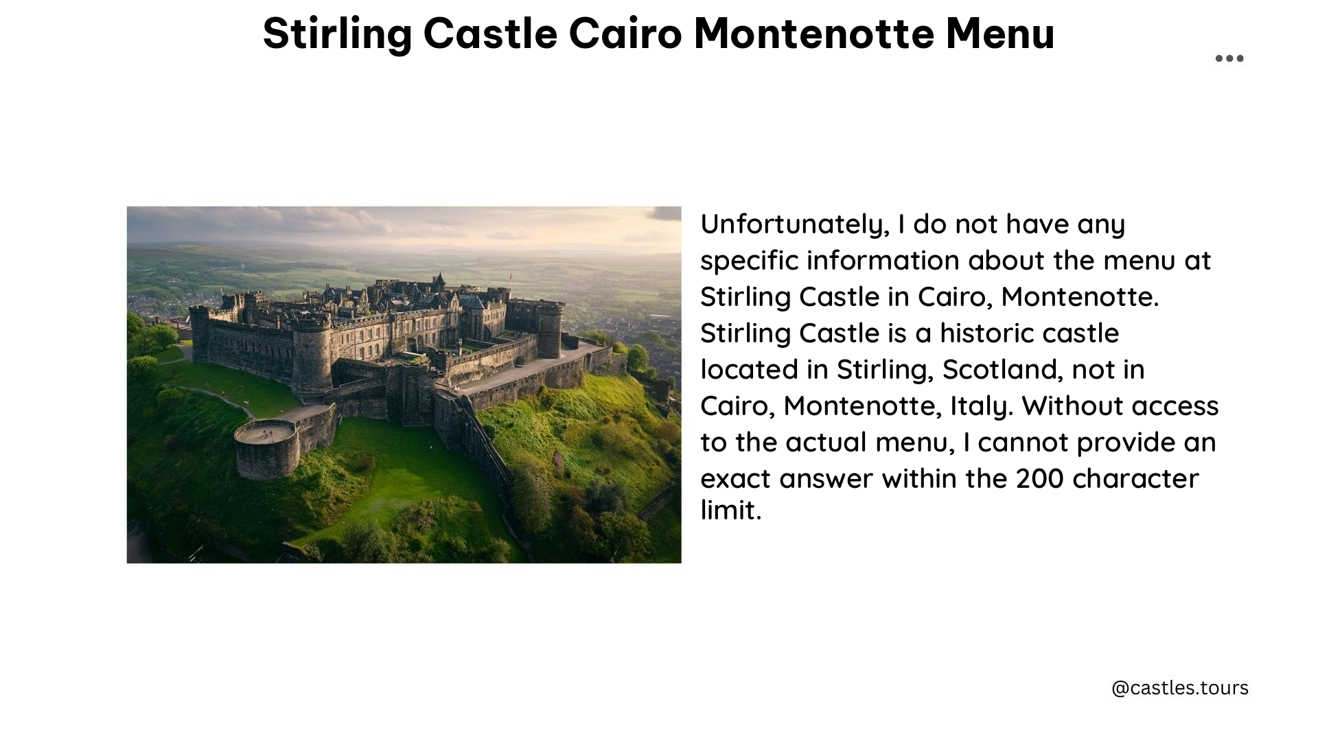 stirling castle cairo montenotte menu