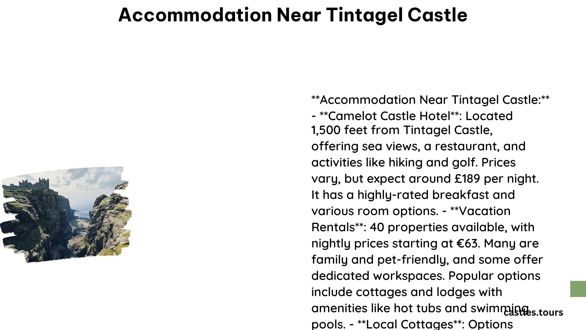 Accommodation Near Tintagel Castle