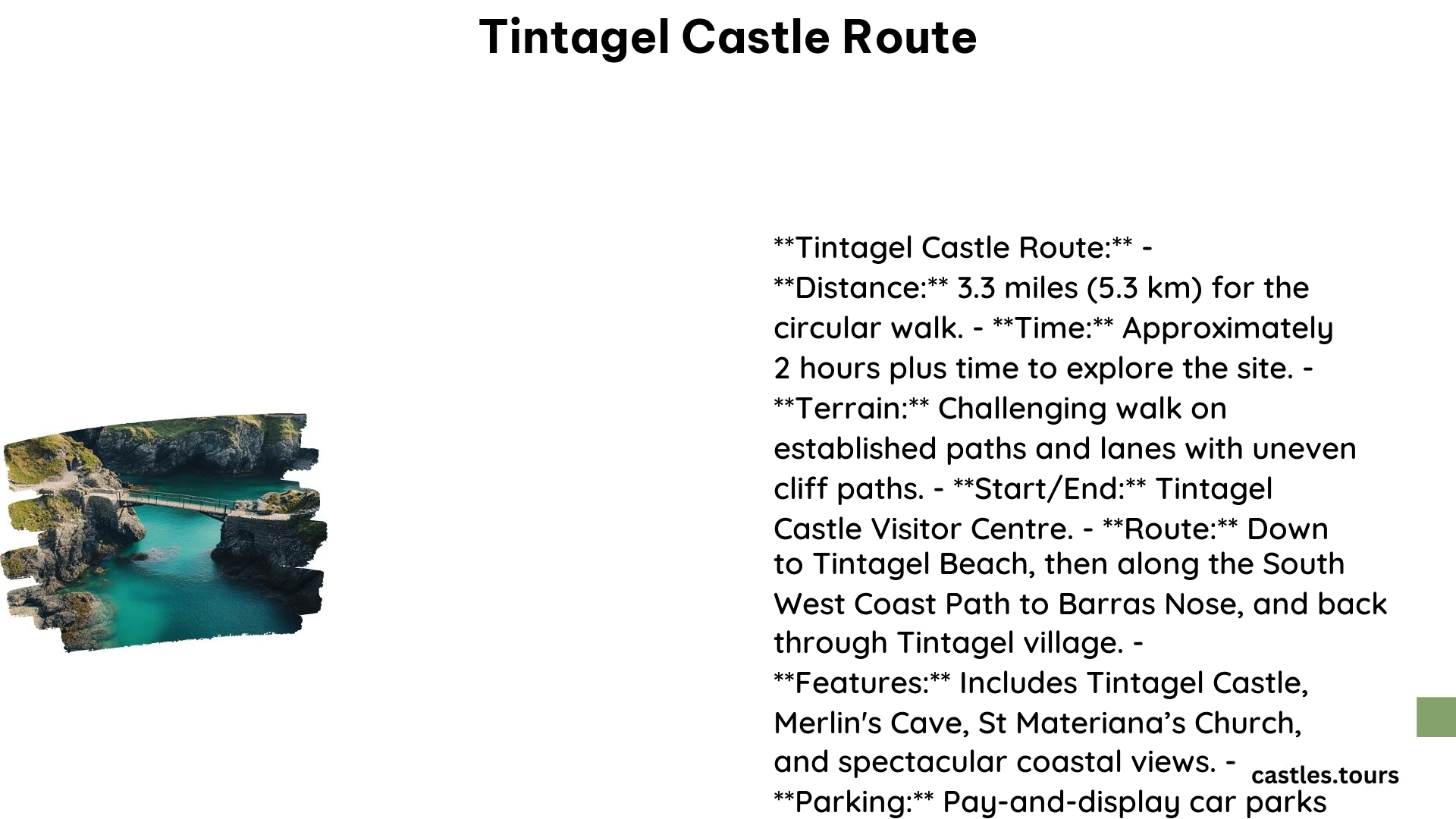 Tintagel Castle Route